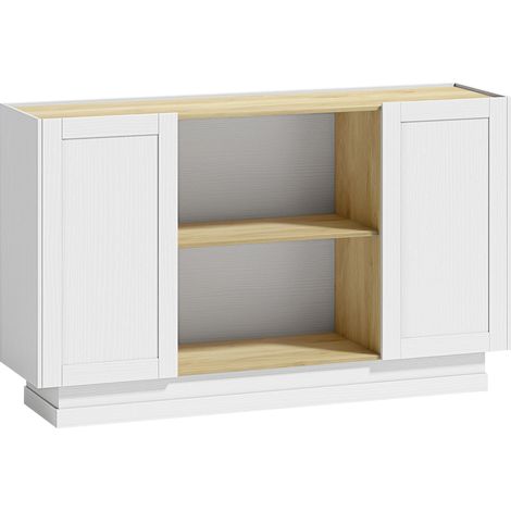 Buffet Julriine design bois naturel blanc 2 portes niches meuble TV (1/5)