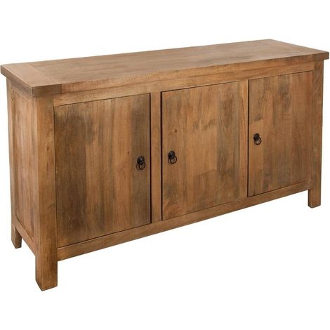 Buffet 3 portes en bois de manguier coloris marron - Longueur 160 x Profondeur 39,5 x Hauteur 80,5 cm -PEGANE-