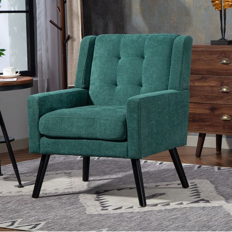 Polstersessel 67x72x84 cm Retro-Grün mit Leinenbezug und Tufting für kleine Räume (1/5)