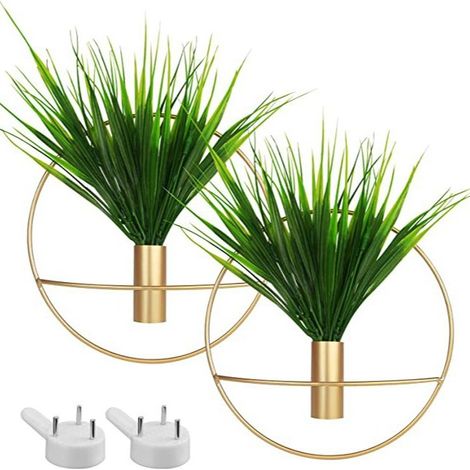 Sollbry 2 Pièces Jardinières Plante Suspendues en Métal Vase Mural Géométrique Moderne Suspendre Rond doré (Sans fleurs) (1/5)