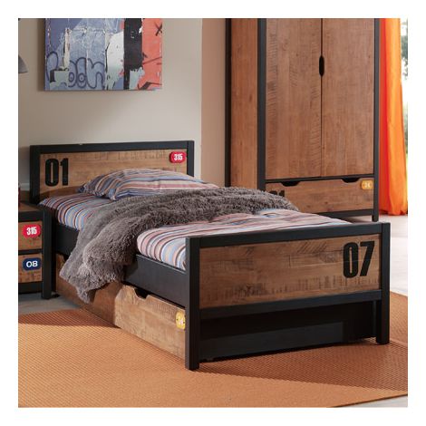 Ensemble lit 90x200 cm et tiroir marron et noir - BORY