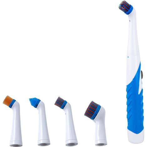 Spazzola elettrica per la pulizia 4 in 1 con testine multiple, senza fili, per interni, ideale per bagno, WC, cucina, piastrelle e fughe, colore blu. (1/5)