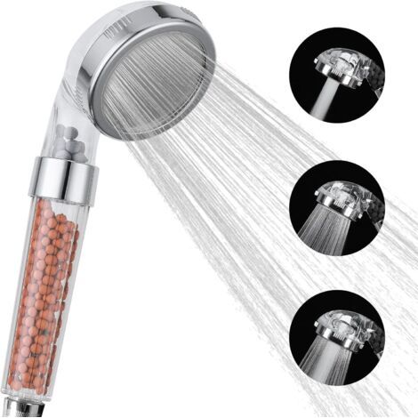 Sollbry Pomme de douche, pommeau de douche à haute pression à effet pluie 3 modes pour cheveux secs et peau (1/4)