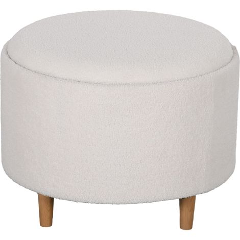 Sitzhocker Ø56 x 42 cm, runder Polsterhocker mit Stauraum und Klappdeckel, Holzbeine, ideal für Wohnzimmer und Schlafzimmer, Weiß (1/5)