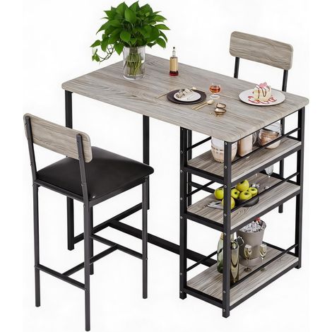 Table de Bar 3 pièces - 2 chaises Rembourrées -Rangement - 92×50×91,5cm