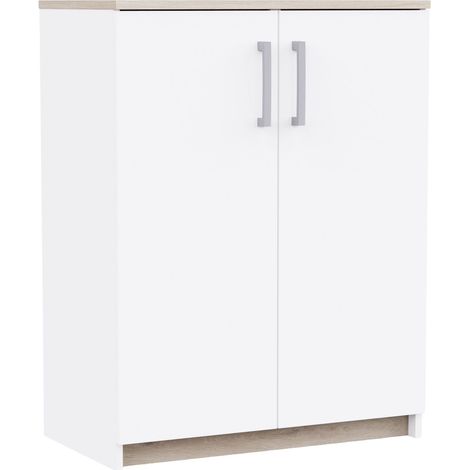 Mueble Auxiliar Watson Estilo Nórdico en Color Blanco Mate y Roble Kronberg con 2 Puertas 73x95x41 cm