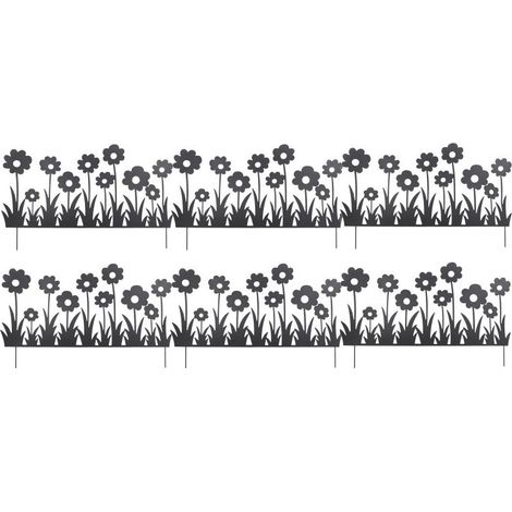 Lot de 6 Bordures Décoratives de Jardin en Métal Noir à Planter 111 x H 65 cm - Motif Fleurs - Livraison gratuite