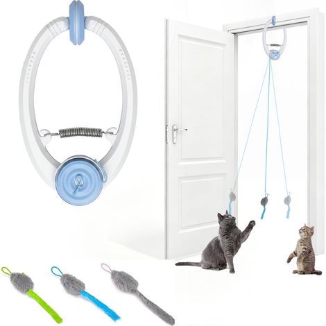 Chatouilleur interactif pour chat USB rechargeable, souris rebondissante suspendue à la porte, blanc, 24,1 x 13,8 x 6,6 cm
