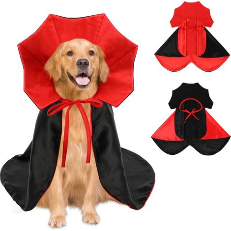 Costume di Halloween per cani, costume da vampiro/diavolo regolabile, mantello classico rosso e nero per Halloween, mantello carino, adatto a cani di taglia media e grande. (1/5)