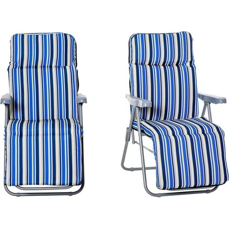 Outsunny Set 2 Sdraio da Esterno Pieghevoli e Regolabili a 5 Livelli Blu e Crema