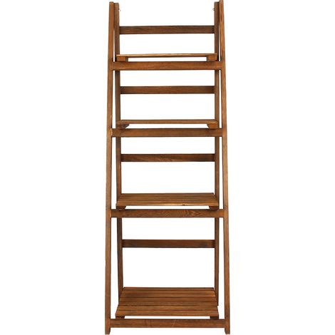 Étagère à plantes 4 niveaux en bois brun, meuble de rangement pour livres, fleurs, plante, support d'exposition mural ou sol (1/5)