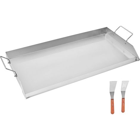 Plancha en acier inoxydable pour barbecue, plaque de cuisson plate rectangulaire 32 x 16 pouces avec poignées, camping et teppanyaki (1/5)