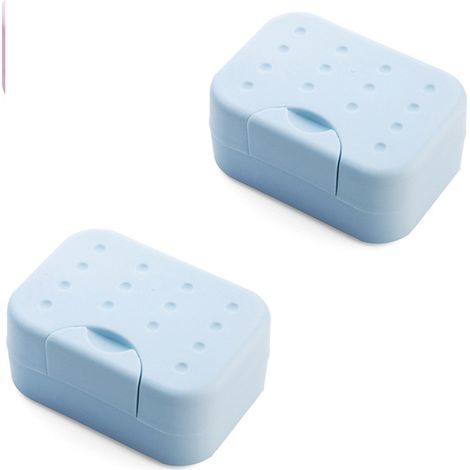 (2 pièces bleues) Porte-savon en plastique pour salle de bain, voyage, randonnée, camping, avec coton drainant (1/5)