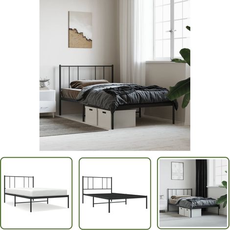 The Living Store Bettgestell mit Kopfteil Metall Schwarz 90x190 cm - Metallbettfundament - Doppelbett - Boxspringrahmen - Bettrahmen Schwarz - Bettgestell 90x190 (1/5)