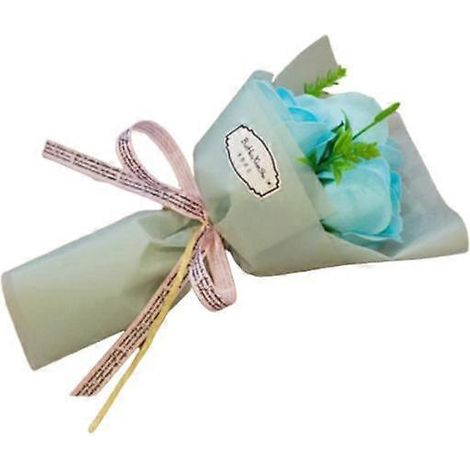 Bouquet de 3 roses artificielles, savon à la main, cadeau de Saint-Valentinbleu clair (1/5)