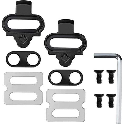 6 Entretoises Cale Pédale Vélo,Acier Noir Argent,Compatible SPD Montagne,Outil Inclus,Ajustement Angle (1/5)
