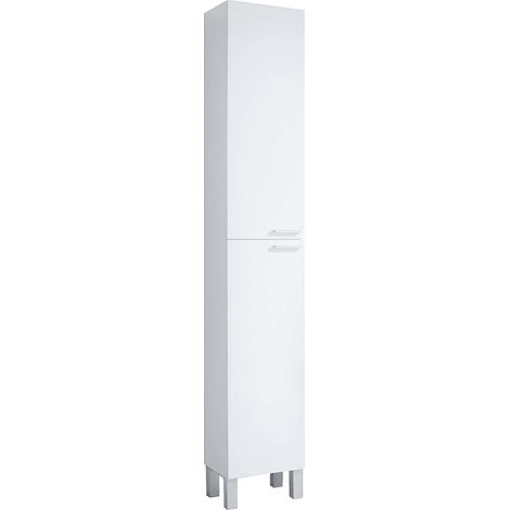 Mobile colonna Ark, Mobile per bagno a 2 ante, Armadio pensile con 2 ripiani, 30x25h182 cm, Bianco lucido (1/5)