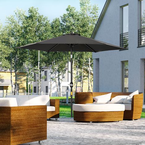 Ombrellone dritto, orientabile, con manovella, tessuto in poliestere ad alta densità 180 g/m², Ø2,6 x 2,35 m, struttura in alluminio nero.