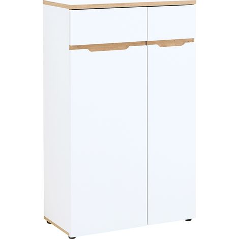 Büroschrank 2-türig, 75cm breit, weiß mit Eiche, MANRESA-36 (1/5)