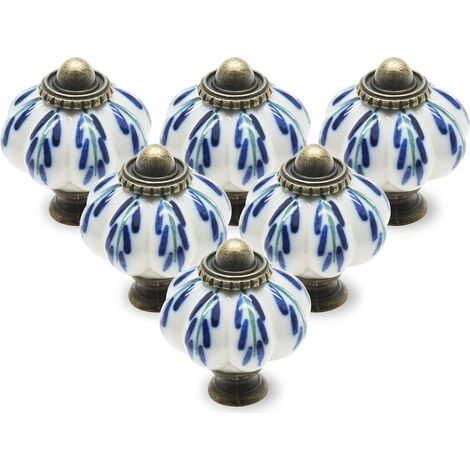 Vintage pumpkin-shaped ceramic handles, suitable for dressing tables, drawers, and cabinets, 6 pieces in total, featuring a wheat ear pattern.