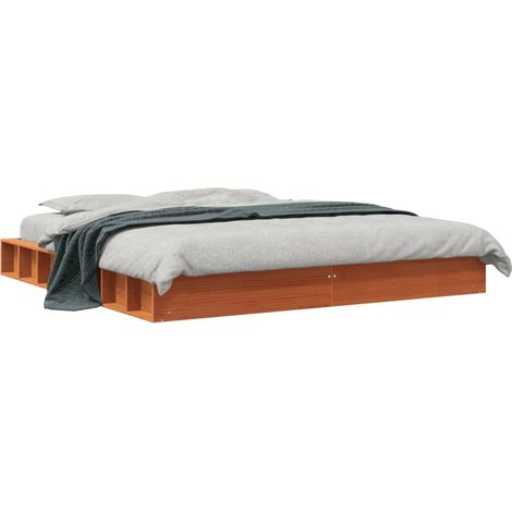 Cadre de lit marron 200x200 bois de pin massif (1/5)