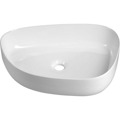 Aqualine - Lavabo sobre encimera, 55x42 cm, sin rebosadero, sin orificio para grifo, blanco 55421 (1/4)