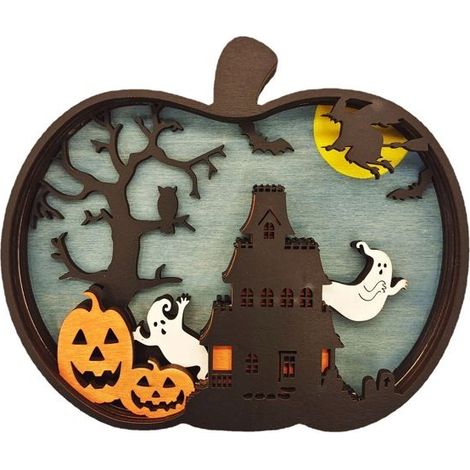 Les décorations de table en bois pour Halloween, notamment les fantômes citrouilles, sont parfaites pour les fêtes d'Halloween. (1/5)