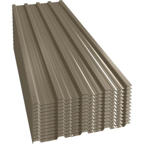 Lot de 12 panneaux en acier galvanisé résistant aux intempéries - Marron - Dim. d'un panneau 129L x 45l cm - Pour clôture, jardin, brise-vue - Design durable (1/5)