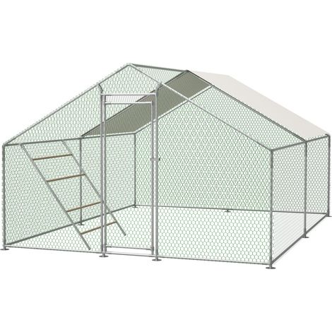 Hühnerstall 3x4m mit Sitzleiter & Sicherheitsschloss - Wasserdichte UV-Schutzplane, verstärkte 1mm Stahlrohre, rutschfeste Verbindungen - Ideal für Hühner, Tauben, Enten, Truthähne