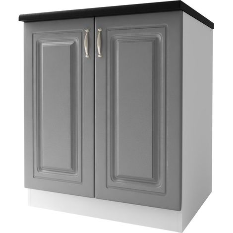 Tendencio – Meuble de cuisine bas 60 cm – 2 portes – 1 étagère – Mélaminé gris – Pour espaces de rangement optimisés