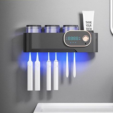 Desinfectante UV para cepillos de dientes, esterilizador de cepillos de dientes por inducción, soporte eléctrico para cepillos de dientes, negro (1/5)