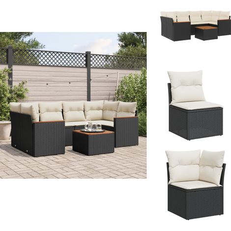 Salon de jardin 7 pcs avec coussins noir résine tressée - Ensemble Salon De Jardin - Mobilier Extérieur - Jardin Design - Chaise Lounge - Set Salon (1/5)