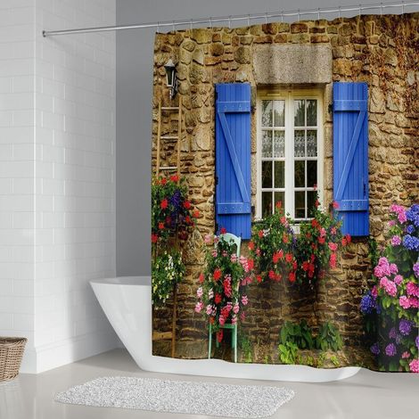 Rideau de douche de jardin extérieur, design imperméable et polyester, séchage rapide, rideau de douche 3d pour salle de bain 180 × 180 cm, durable et lavable avec crochet