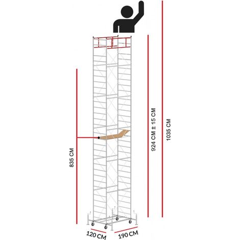 Scedil – Échafaudage M5 LUX – Hauteur de travail 10,35 m – Acier galvanisé électrolytique – Charge maximale 280 kg – Dimensions 190 x 120 cm