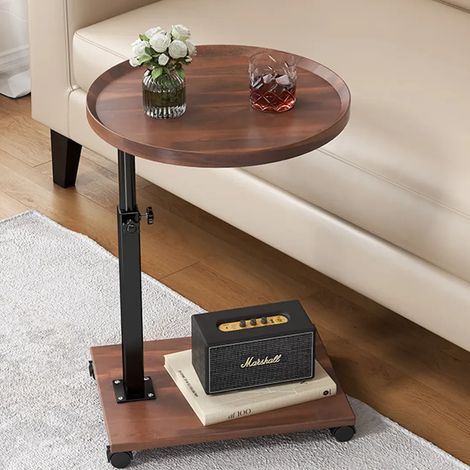 Sofa-Beistelltisch, höhenverstellbarer Beistelltisch mit 360 ° drehbarer Platte, C-förmiger verschiebbarer Beistelltisch mit Rollen, Sofa-Snacktisch, Wohnzimmer, Schlafzimmer, rund