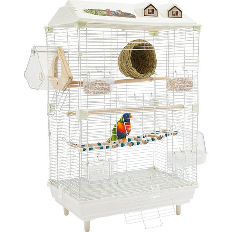 Cage à oiseaux de style britannique à deux étages, 47 x 30 x 77 cm, avec bac de récupération surélevé et maison de bain, pour Canaries Perroquet Grosses Perruches Cacatoès Ara (1/5)
