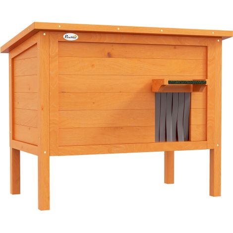 Cuccia per gatti in legno con tenda, per esterni, isolata, con struttura rialzata, adatta a piccoli animali domestici, colore arancione, dimensioni 60x60x81,5 cm, spedizione in loco. (1/5)