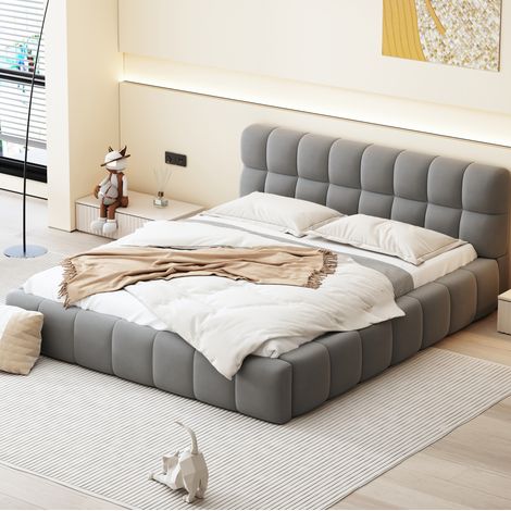 Bett Doppelbett 140x190 Polsterbett Leinen Grau OKMYHOME