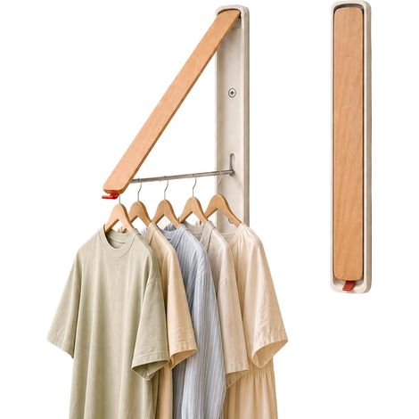 Wandmontierter, klappbarer Kleiderständer, ausziehbarer Aluminiumkleiderbügel, Schrankorganizer und platzsparender Wäschetrockner (weiß) (1/5)