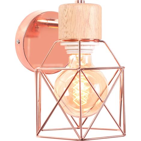 Applique Murale Rétro Moderne Lampe Murale Nordique Applique Murale En Bois Métal Applique Murale Vintage Ampoule E27 (Or Rose)