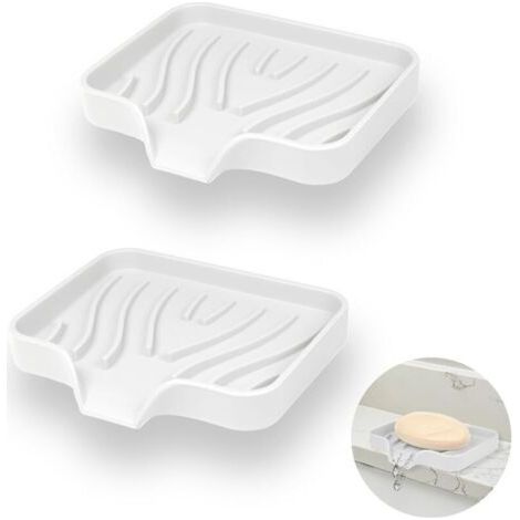 Lot de 2 porte-savons en silicone, porte-savons de salle de bain avec évacuation, porte-savons inclinés, porte-savons antidérapants pour douche, cuisine et baignoire (blanc) (1/4)
