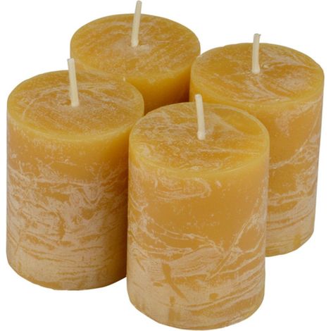 Lot de 4 Bougies Pilier "Rustique" 5cm Jaune (1/2)