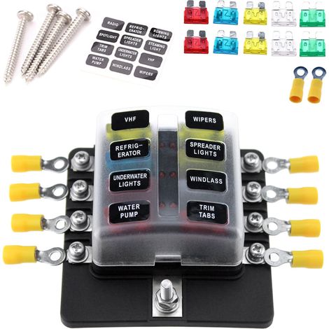 Eosnow 8-Wege-Flachsicherungskasten-Halterblöcke mit LED-Anzeige, 10 Stück Sicherungen, Anschlussklemmen für Auto, Boot, Marine, Wohnwagen, LKW, 12 V, 24 V