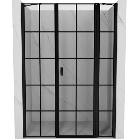 Mexen Mist porte de douche battante droite 130 cm, grille noire, noir - 8A4-130-001-70-77-P (1/5)