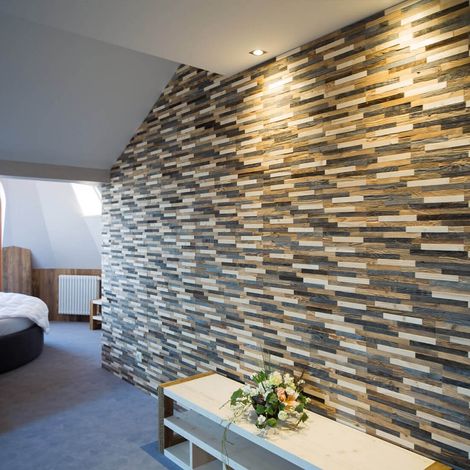 Panneau décoratif mural en bois naturel – Écologique et fabriqué à la main – Installation facile – Certifié FSC – 1m² – Wooden Wall Design (1/5)