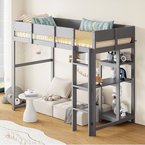 letto a soppalco 90x200 con ripiano in legno grigio HAVRYA (1/5)