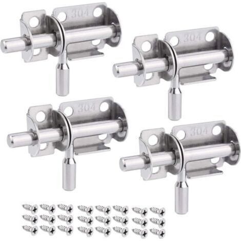 Lot de 4 Verrou de Porte Coulissant, Serrure Porte Interieure Porte de Jardin, Loquet Porte Coulissant en Acier Inox, Verrou Porte en Bois, Serrure Porte Coulissante pour Salle de Bain, Chambre
