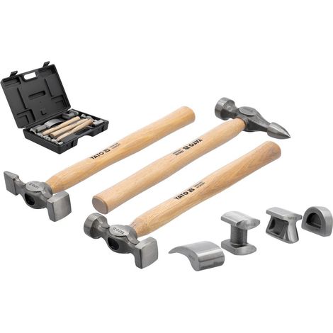 YATO Profi Ausbeul-Hammer Richtsatz Werkzeug Karosserie Ausbeulen Blech-Hammer Handfäustel 7-Tlg.