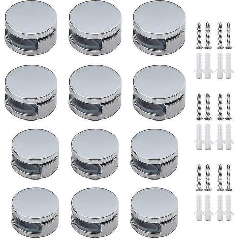 Set mit 12 Glasclips aus Zinklegierung zur Wandmontage für Spiegel, geeignet für Badezimmer und Wohnzimmer.
