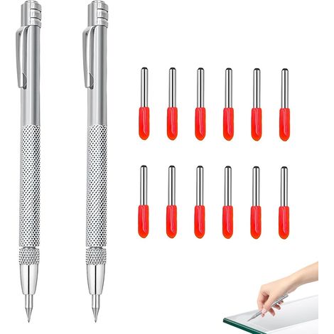 2 Stylos à Tracer en Carbure de Tungstène, pointe a tracer avec 12 pointes de marquage de rechange,Stylo de Gravure avec Aimant Outil de Scribe pour Tôle, Verre, Céramique, Acier Trempé (1/5)